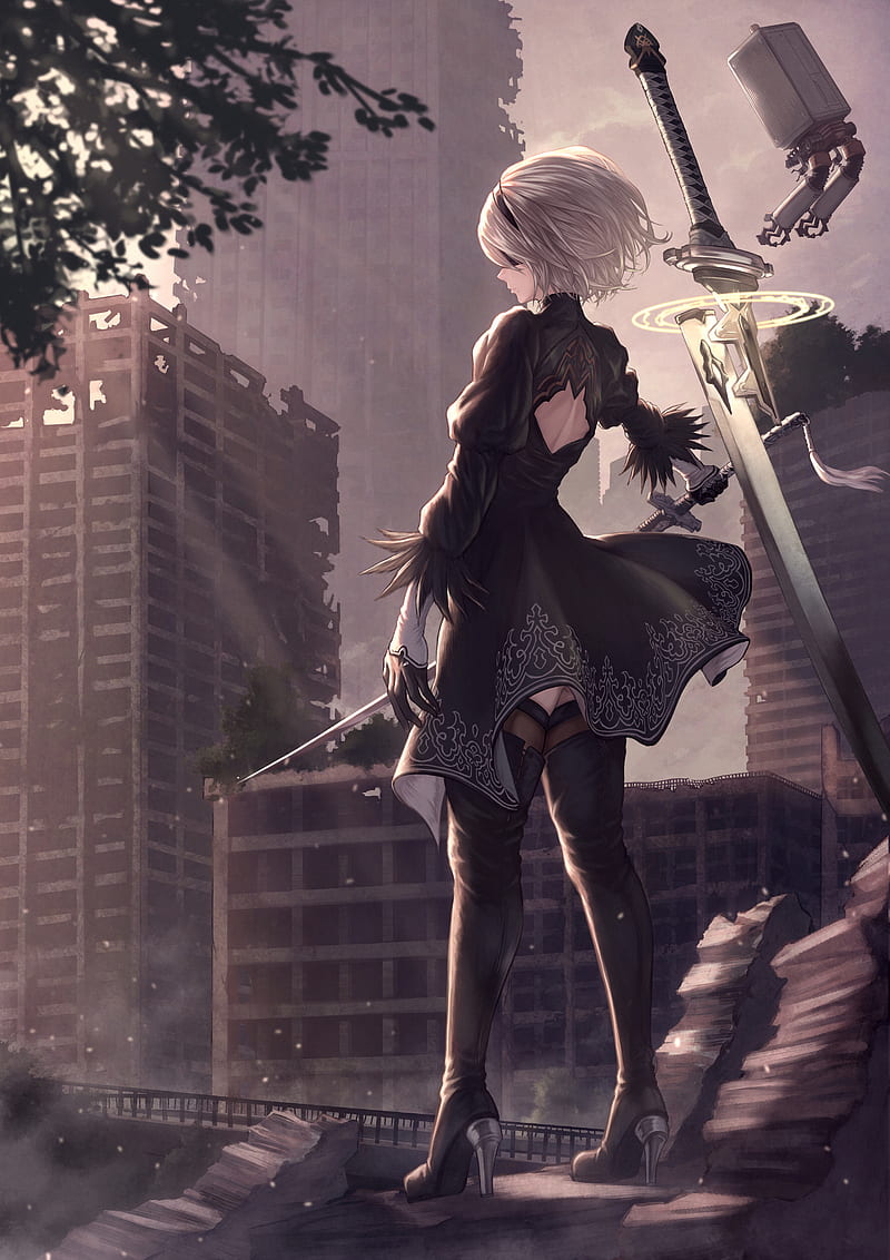 Nier Automata title screen wallpaper for phones edited by me  rnier