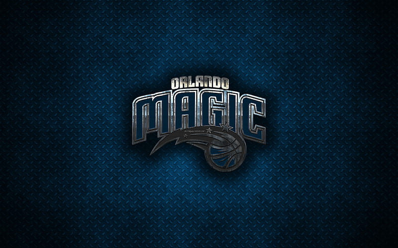 Orlando Magic American Basketball Club, metal logo, creative art, NBA, emblem, blue metal background, Orlando, Florida, USA, basketball, National Basketball Association, Eastern Conference, HD wallpaper
