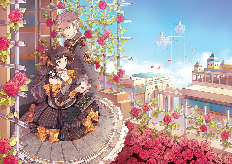 The Couple, female, male, sexy, cute, boy, girl, anime, lover, flower, hot, anime girl, couple, HD wallpaper