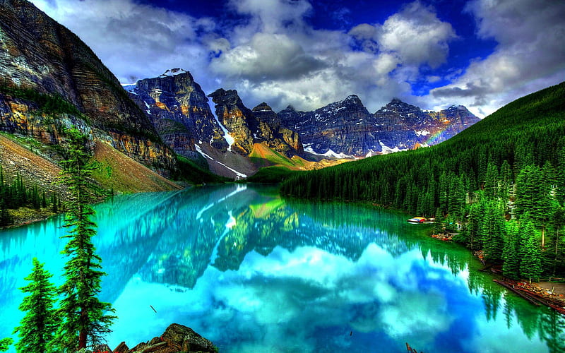 Lakes, Mountain, Lake, Reflection, Canada, Forest, Tree, Earth, Cloud, Moraine Lake, Banff National Park, HD wallpaper