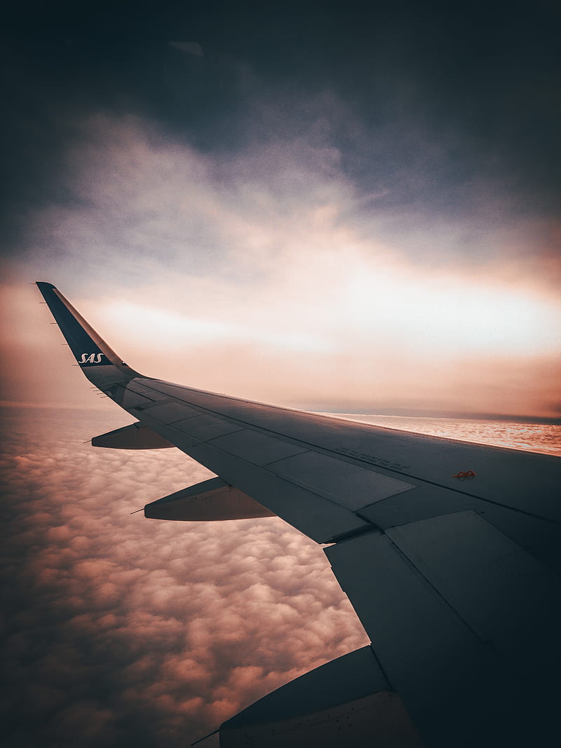 plane, wing, clouds, sky, view, dusk, HD phone wallpaper