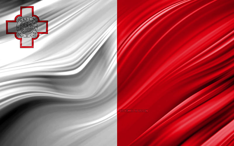Maltese flag, European countries, 3D waves, Flag of Malta, national symbols, Malta 3D flag, art, Europe, Malta, HD wallpaper