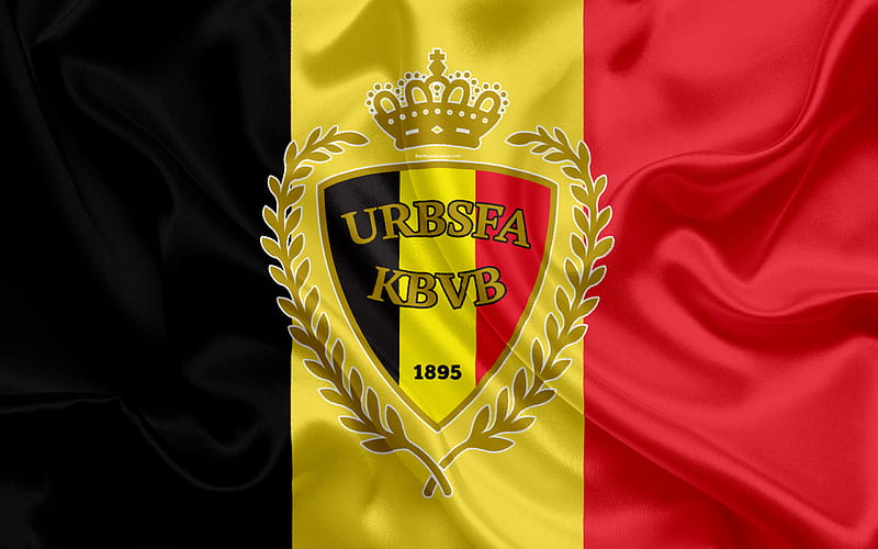 Belgium national football team, logo, emblem, flag of Belgium, football federation, World Championship, football, silk texture, HD wallpaper