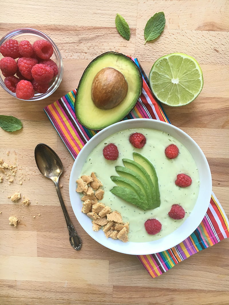 avocado, fruit, smoothie, dessert, plate, HD phone wallpaper