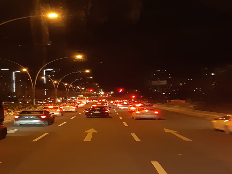 Night and traffic, trafic, night, street, road, HD wallpaper