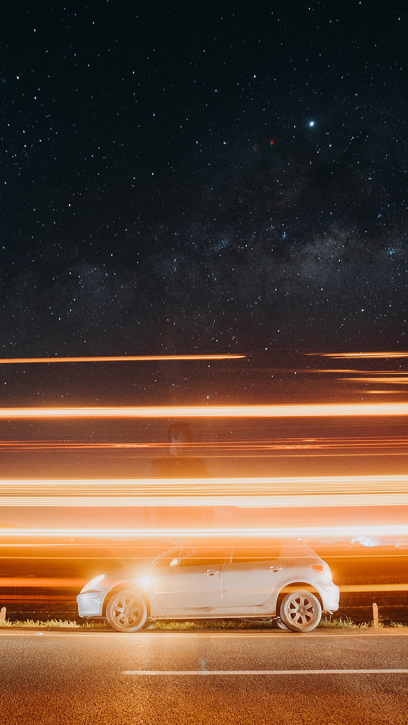 car, road, light, blur, long exposure, HD phone wallpaper