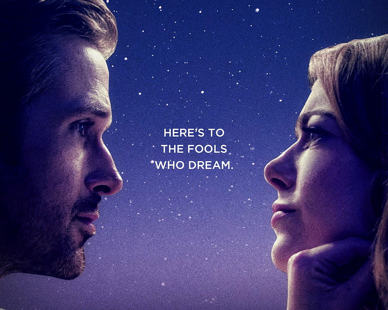 La La Land (2016), poster, movie, Ryan Gosling, la la land, man, woman, profile, actress, face, Emma Stone, actor, blue, HD wallpaper