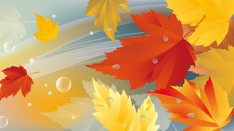 The Wind Blows, fall, autumn, orange, falling, wind, breeze, streaming, dew, leaves, gold, windy, bubbles, blowing, HD wallpaper