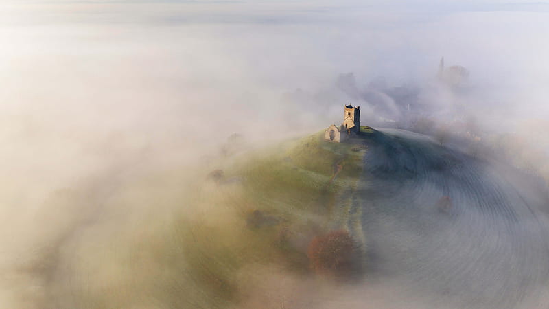 Man Made, Ruin, Church, England, Fog, Hill, HD wallpaper