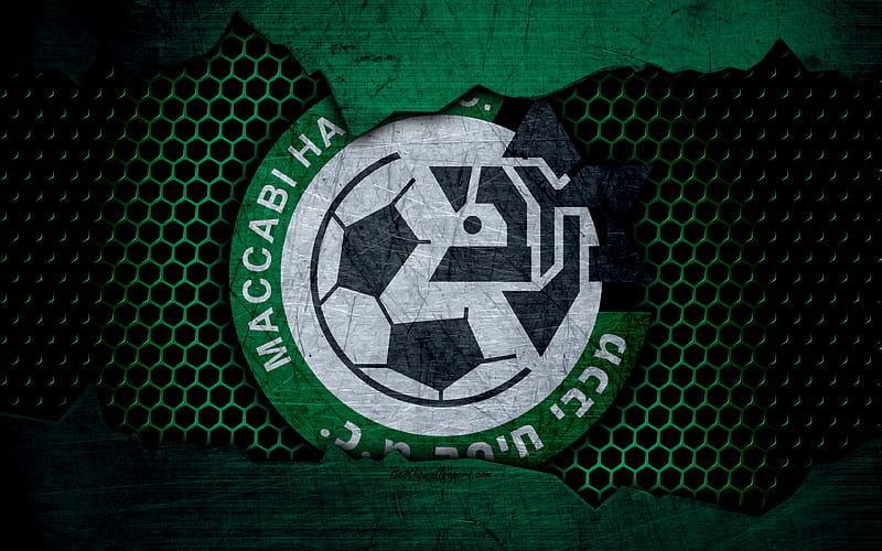 Maccabi Haifa logo, Ligat haAl, soccer, football club, Israel, grunge, Maccabi, metal texture, Maccabi Haifa FC, HD wallpaper