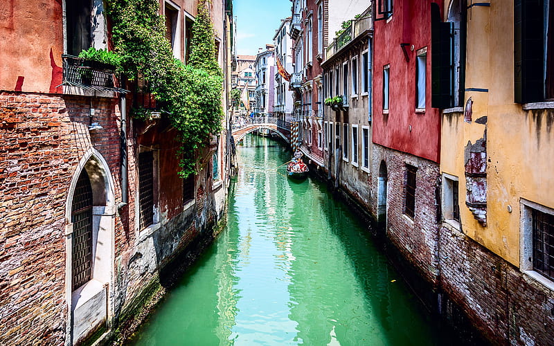 Venice, summer, canal, Italy, old town, boat, tourism, old houses, HD wallpaper