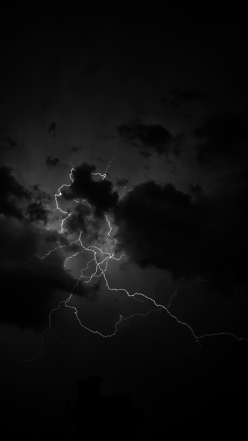 Dark Black Thunder Lightning, dark black, thunder, lightning, clouds, HD phone wallpaper