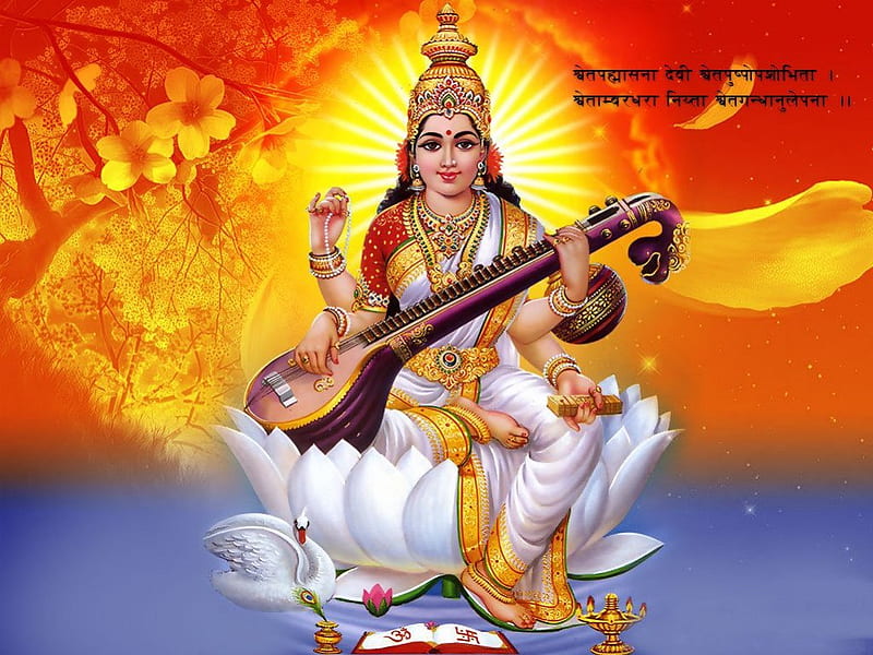 Saraswati ( Goddess of Knowledge, Wisdom, Music And The Arts ), goddess, hinduism, lord, spiritual, knowledge, supreme, hindu, saraswati, god, HD wallpaper