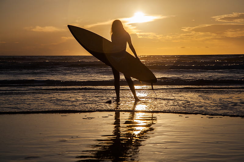 sea, Surfing, Women, Silhouette / and Mobile Background, Woman Surfing, HD wallpaper