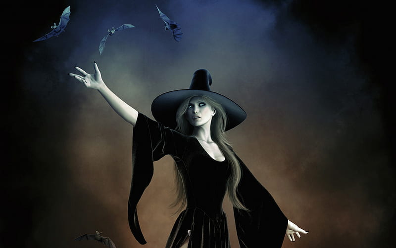 Witch With Hat Black Dress Fantasy Art, witch, fantasy-girls, hat, artist, artwork, digital-art, HD wallpaper