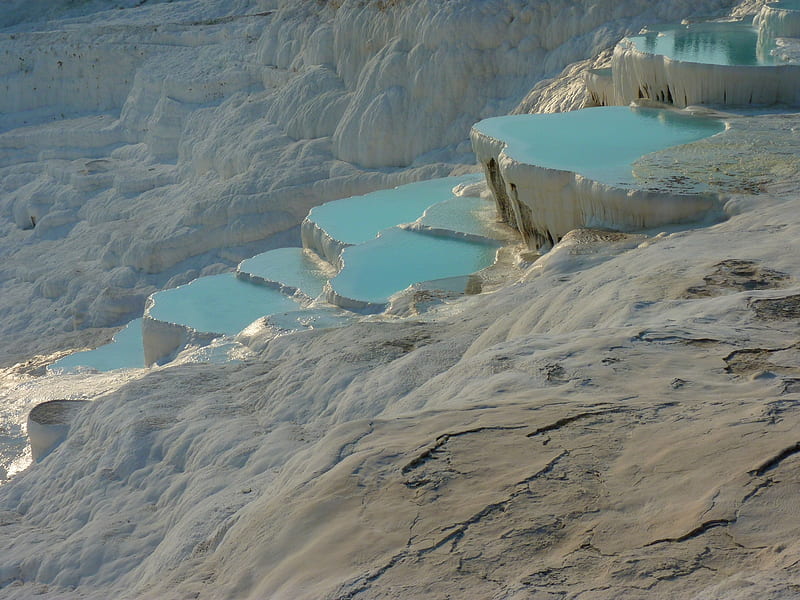 Lime Sinter Terrace, Pamukkale, Turkey, thermal springs, turquoise, pools, mineral, limestone, calcium, terrace, blue, HD wallpaper