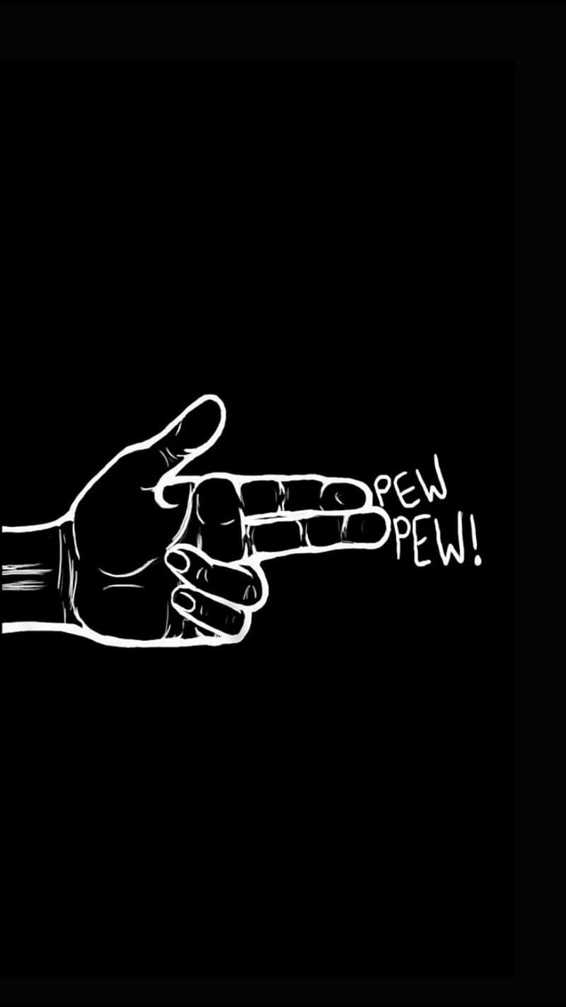 Aesthetic Black, Pew Pew With Hand, pew pew, hand, white, black background, HD phone wallpaper
