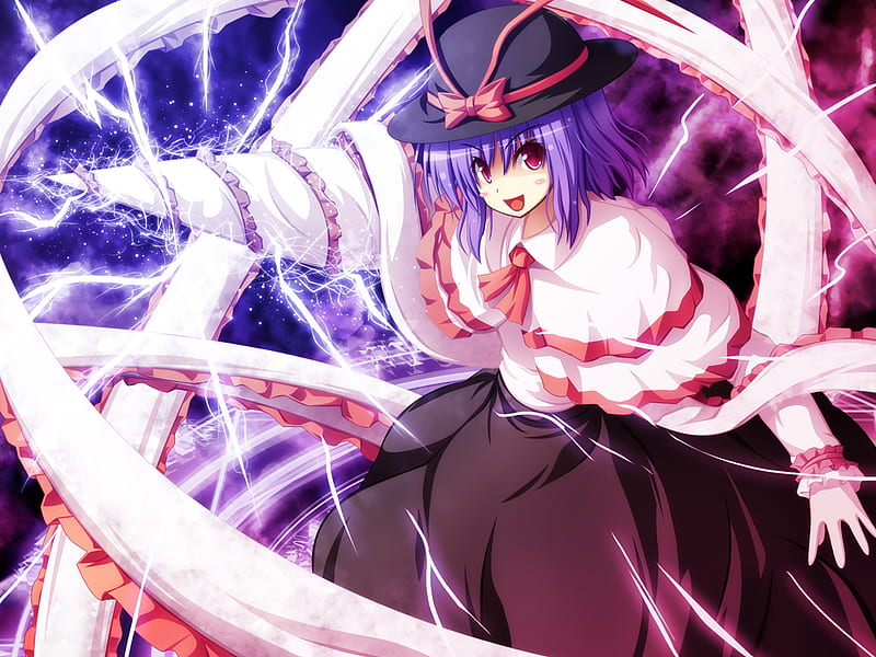 Iku Nagae, short hair, girl, anime, power, hat, HD wallpaper