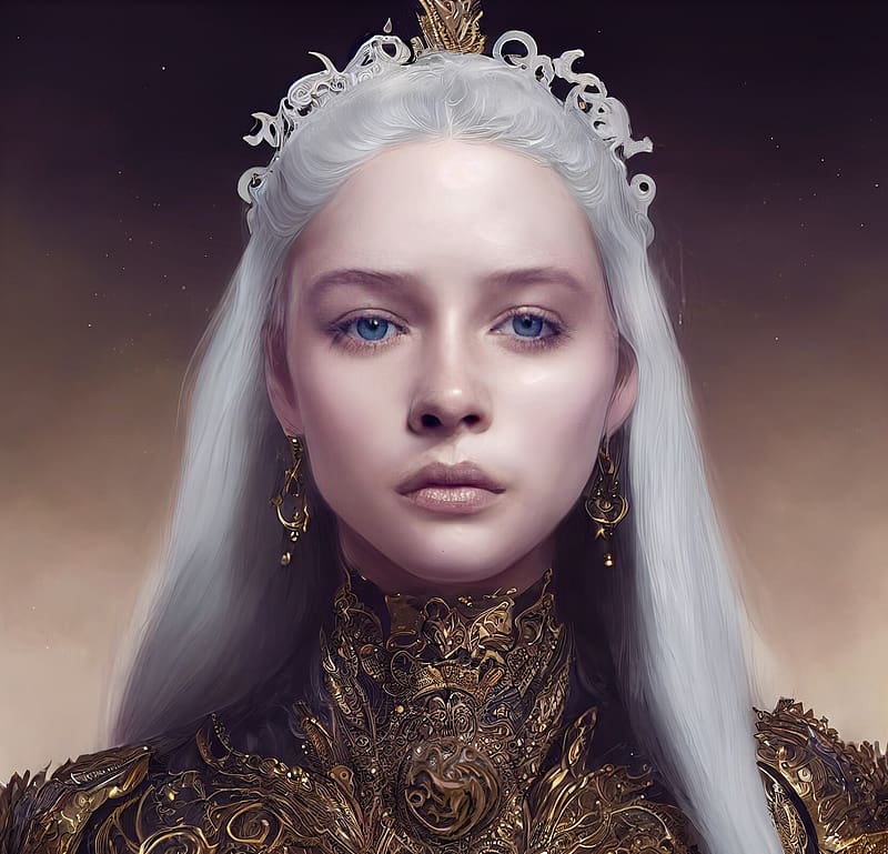 Rhaenyra Targaryen, portrait, blonde, fantasy, face, rings of power, girl, lotr, HD wallpaper