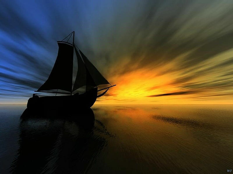 From dusk to dawn, dawn, golden, dusk, sail, boat, water, darkness, sunrise, light, HD wallpaper