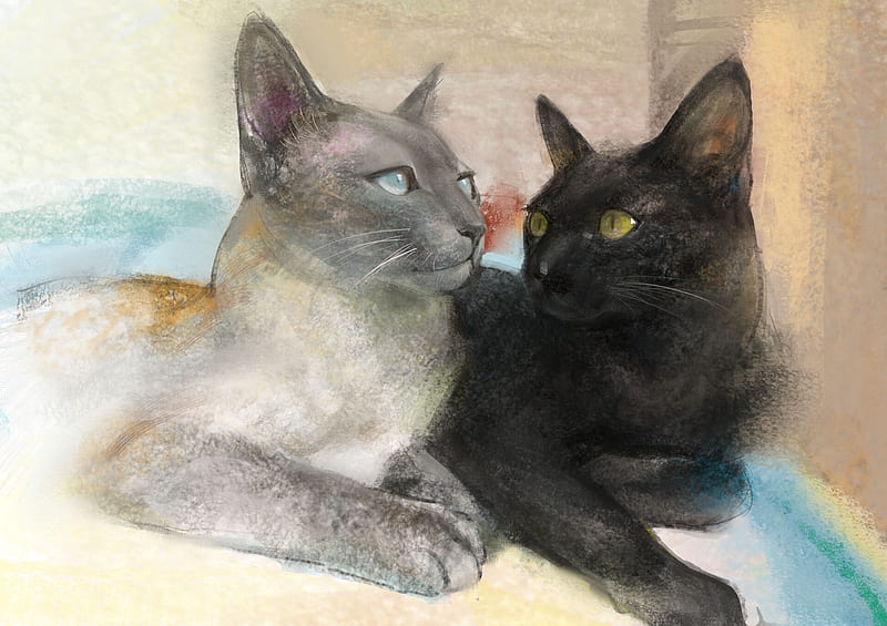 Cats, Cat, Digital Art, Painting, HD wallpaper