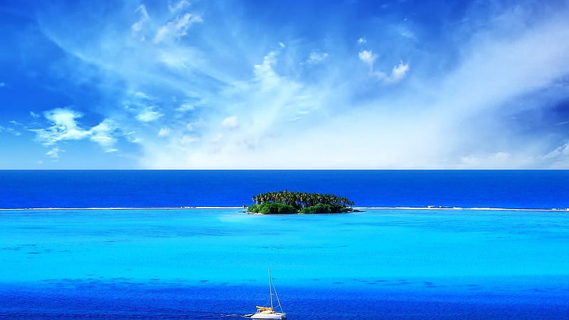 Summertime..., Boat, Sea, Sky, Clouds, Ocean, Yacht, Island, HD wallpaper