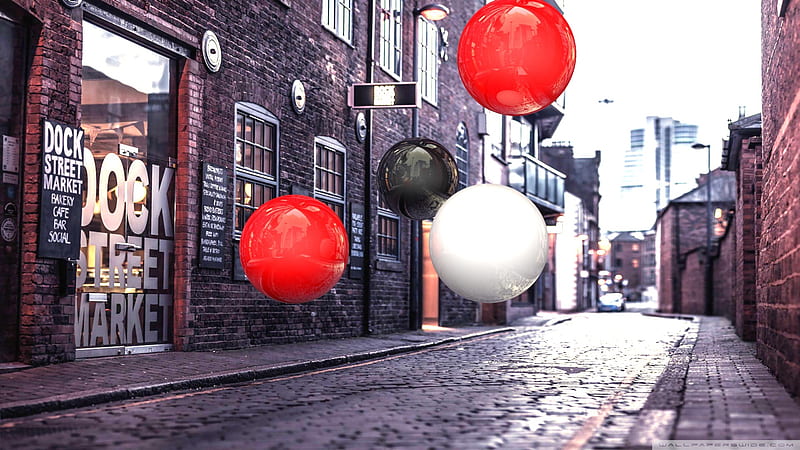 Realistic 3D Spheres On Street Ultra Background for U TV : & UltraWide & Laptop : Tablet : Smartphone, Realistic City, HD wallpaper