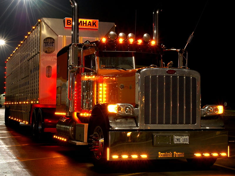 Peterbilt Showing Off His Running Lights, truck, big rig, peterbilt, semi, HD wallpaper