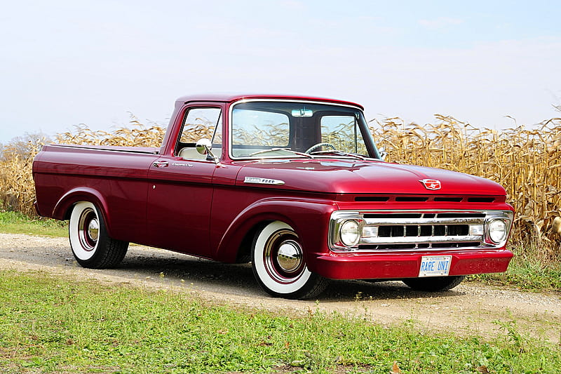 1961-Ford-F-100, Classic, Ruby, Whitewalls, Truck, HD wallpaper