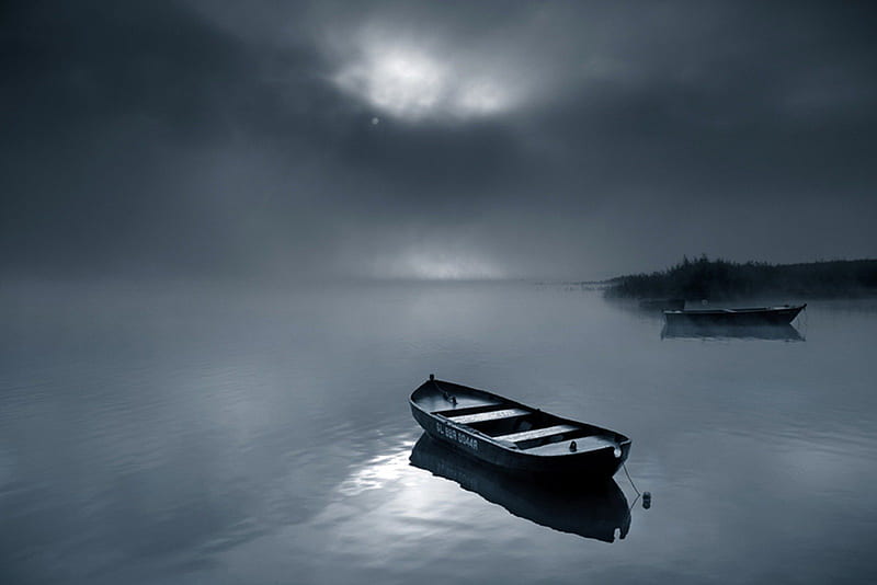 Alone, lakes, boat, lake, HD wallpaper