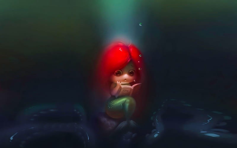 Mermaid Little Girl, artist, mermaid, girl, cute, HD wallpaper