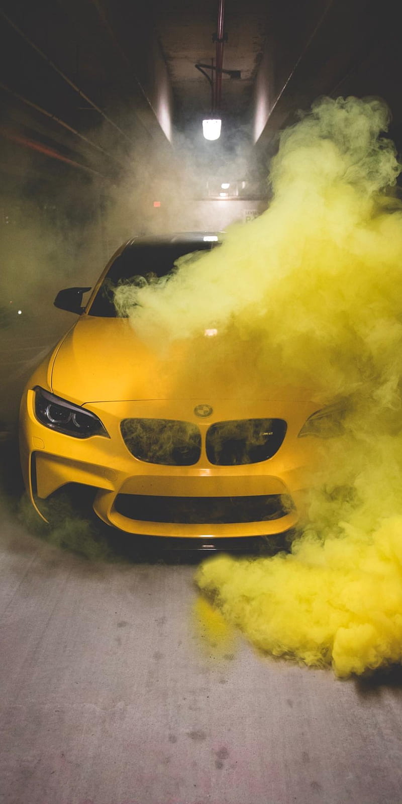 M2 Smoke, auto, bmw, bmwm, car, carros, f87, yellow, HD phone wallpaper