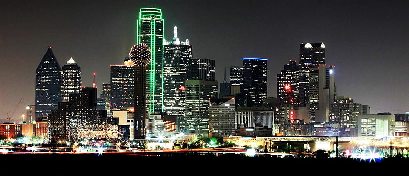 Download Dallas Skyline Downtown At Night Wallpaper | Wallpapers.com