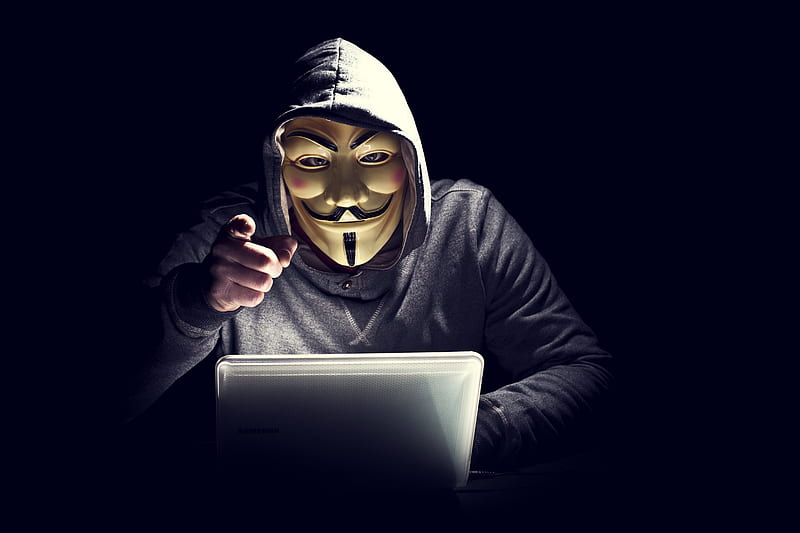 Anonymus Hacker In Mask Pointing Finger, anonymus, hacker, computer, mask, HD wallpaper