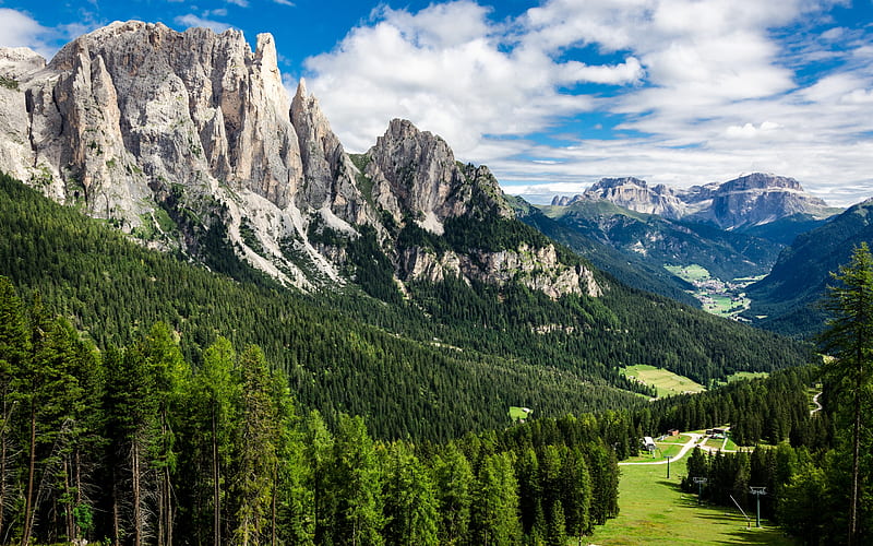 mountain landscape, valley, mountains, trees, Alps, Switzerland, rocks, HD wallpaper
