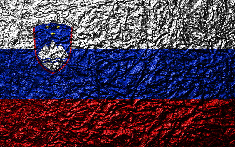 Flag of Slovenia stone texture, waves texture, Slovenian flag, national symbol, Slovenia, Europe, stone background, HD wallpaper
