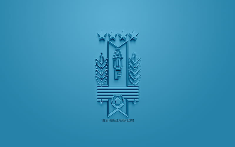 Uruguay national football team, creative 3D logo, blue background, 3d emblem, Uruguay, CONMEBOL, 3d art, football, stylish 3d logo, HD wallpaper