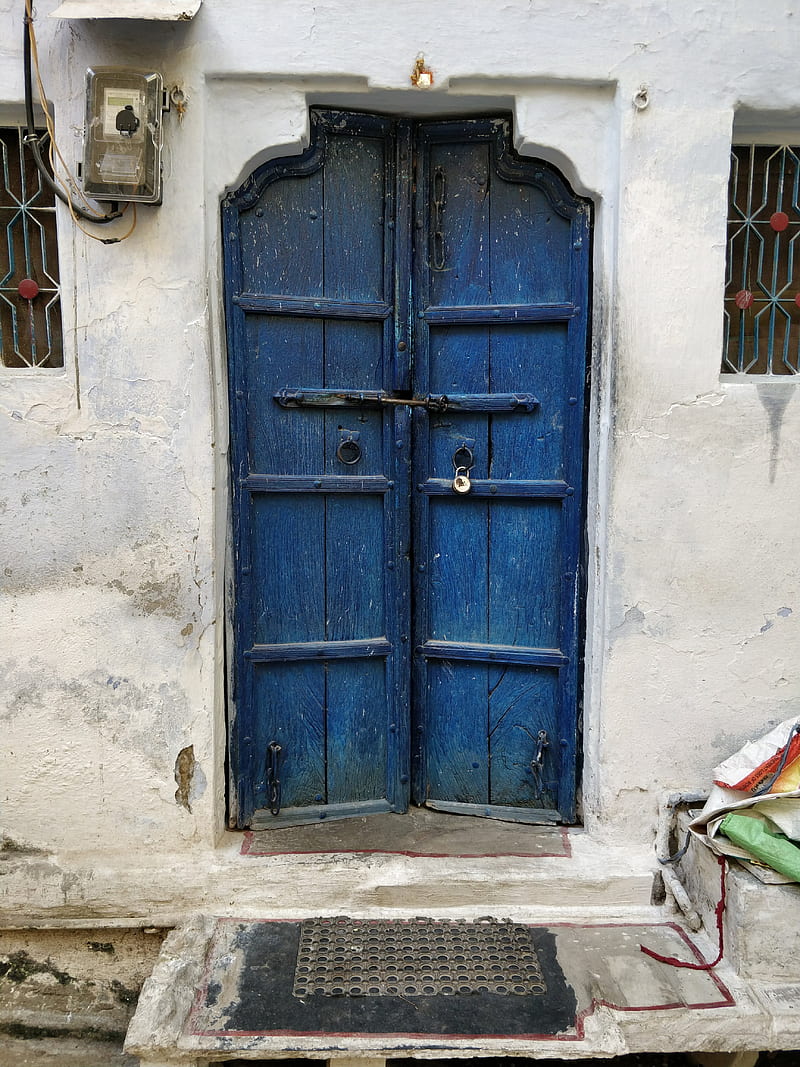 The Door, architecture, doors, home, house, india, rajasthan, scenery, travel, village, HD phone wallpaper