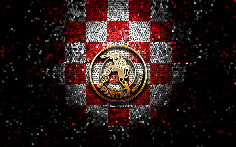 Sparta Rotterdam FC, glitter logo, Eredivisie, red white checkered background, soccer, Dutch football club, Sparta Rotterdam logo, mosaic art, football, Sparta Rotterdam, HD wallpaper