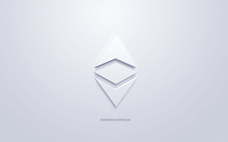 Ethereum logo, 3d white logo, 3d art, white background, cryptocurrency, Ethereum, finance concepts, business, Ethereum 3d logo, HD wallpaper