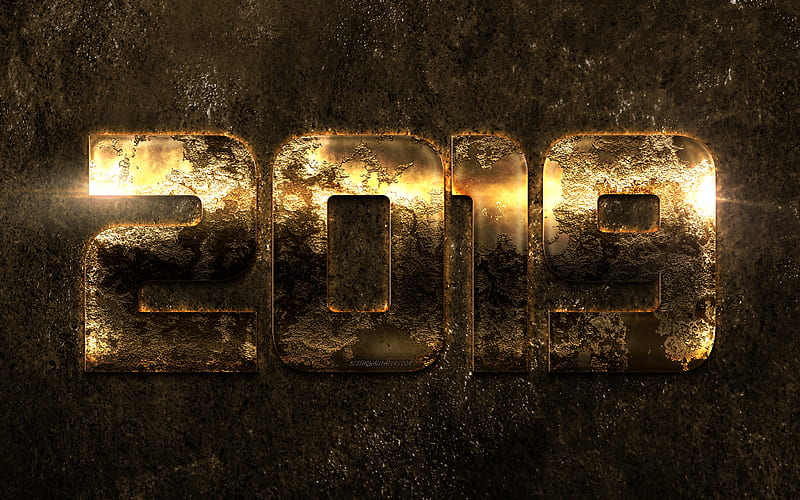 2019 year, golden metal letters, rusty letters, 2019 creative background, Happy New Year, greeting card, 2019 creative design, 2019 concepts, metalic texture, HD wallpaper