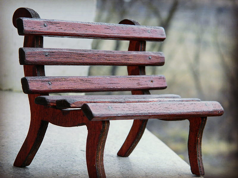 Take a seat, autumn, chair, fall, landscapes, miniature, nature, rain, stay, wood, HD wallpaper