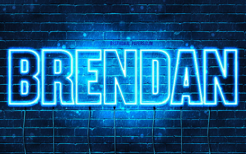Brendan with names, horizontal text, Brendan name, blue neon lights, with Brendan name, HD wallpaper