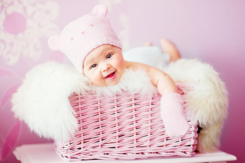 basket, newborn, love, child, pink, baby, sweet, HD wallpaper