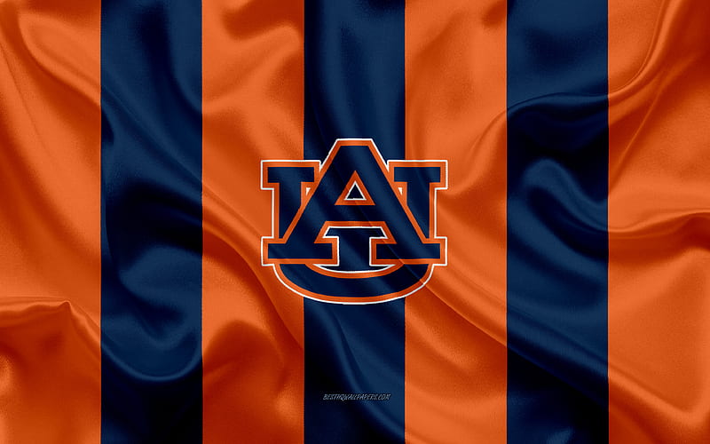 Auburn Tigers, American football team, emblem, silk flag, orange black silk texture, NCAA, Auburn Tigers logo, Auburn, Alabama, USA, American football, HD wallpaper