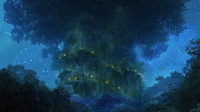 Xenoblade Chronicles - Giant Tree, stars, tree, night, xenoblade chronicles, HD wallpaper
