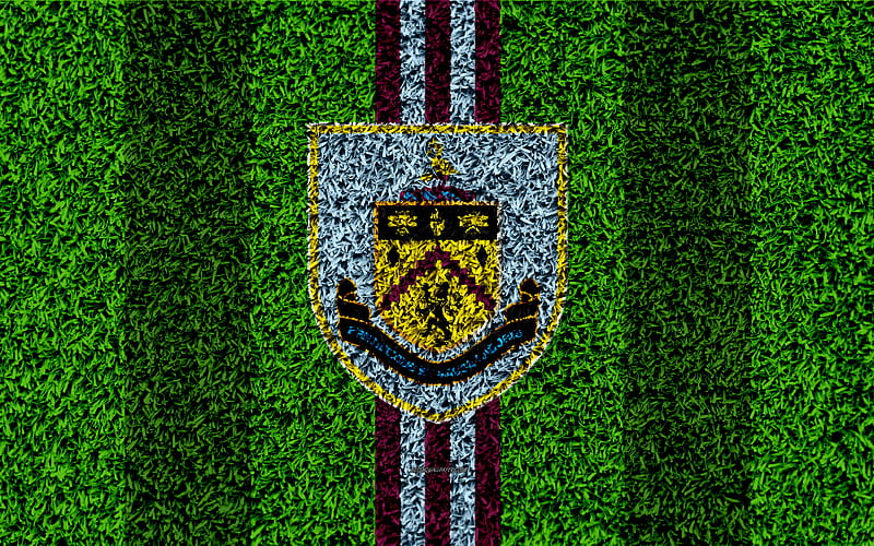 Burnley FC football lawn, emblem, logo, English football club, green grass texture, Premier League, Burnley, United Kingdom, football, HD wallpaper