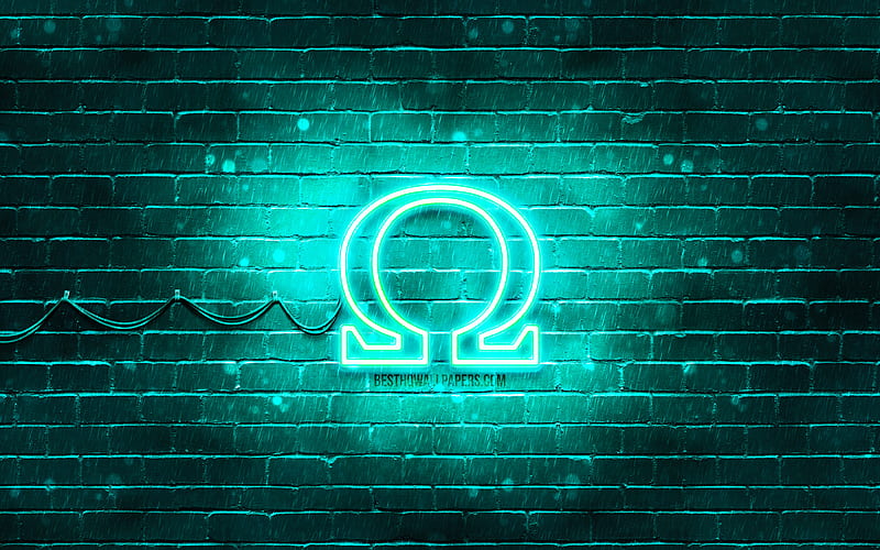 Omega turquoise logo turquoise brickwall, Omega logo, fashion brands, Omega neon logo, Omega, HD wallpaper