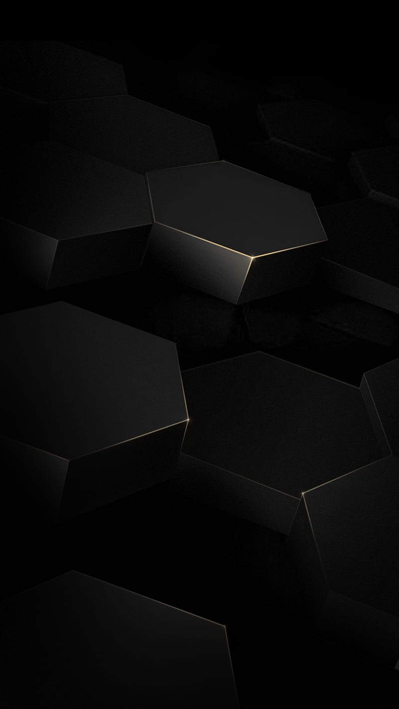 Abstract, 3d, black, gold, gray, hexagon, super, HD phone wallpaper