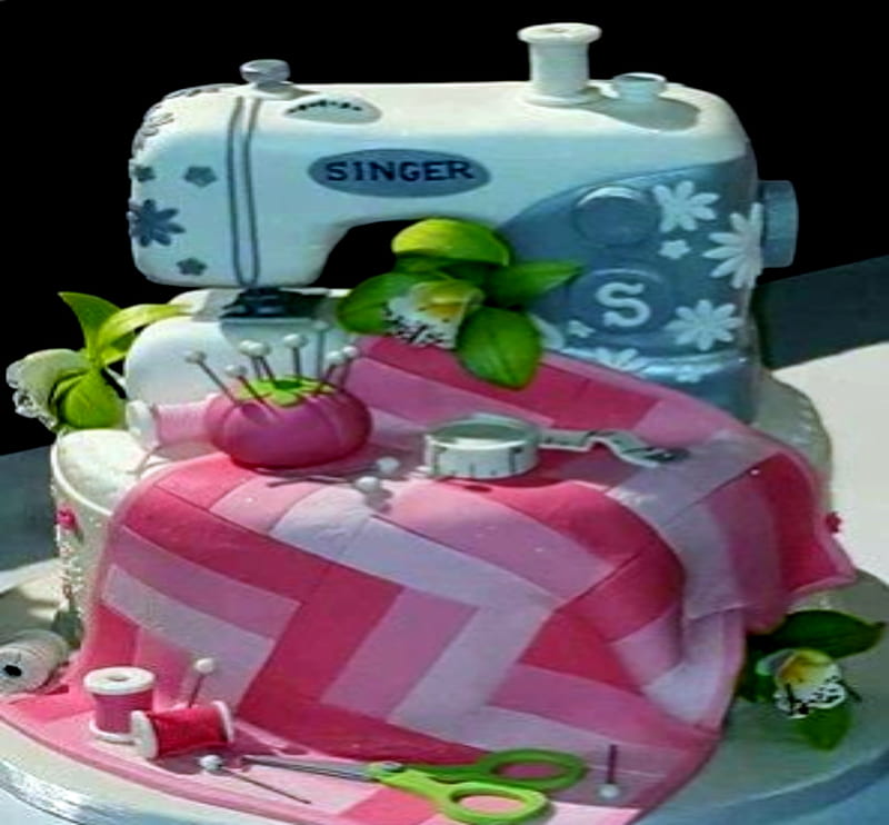 Sewing Machine Cake, Yarn, la maquina, Sewing, Cake, Pink, HD wallpaper